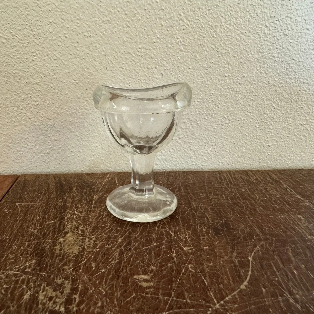 Vintage Glass Eye Wash Cup Clear Pedestal Optical Marked G on bottom